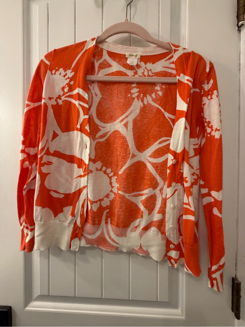 J. Crew Orange & White Floral Button-Front Cardigan